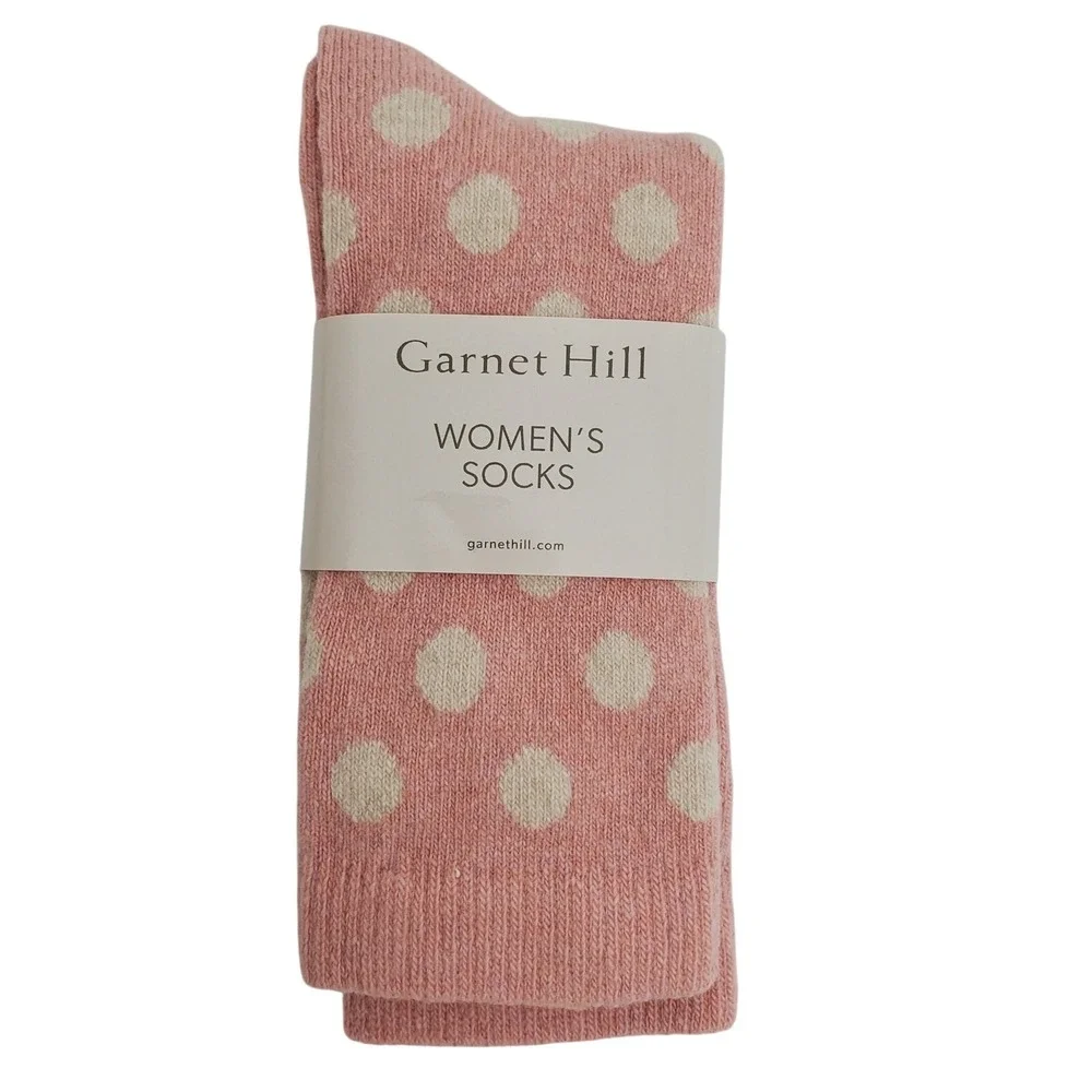 Pink Cream Dot Crew Socks Medium Garnet Hill 9-11 Warm Cozy Cashmere Blend NEW M